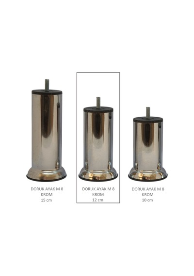 Doruk Ayak, Cıvatalı Baza Koltuk Dolap Ayağı, Metal, Krom, M8, 12 Cm Krom