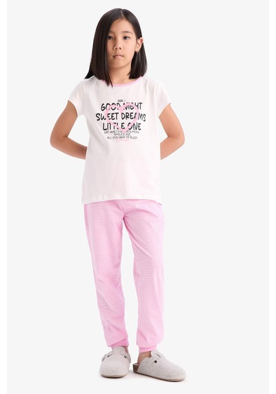 DeFacto Kız Çocuk Pijama Takımı Baskılı Kısa Kollu Üst Beli Lastikli Uzun Alt E2220A825SMER85 Ekru DeFacto Kız Çocuk Pijama Takımı Baskılı Kısa Kollu Üst Beli Lastikli Uzun Alt E2220A825SMER85 Ekru