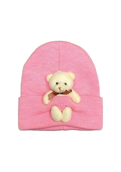 Emybox Peluş Ayıcıklı Penye Renkli Unisex Bere Pembe