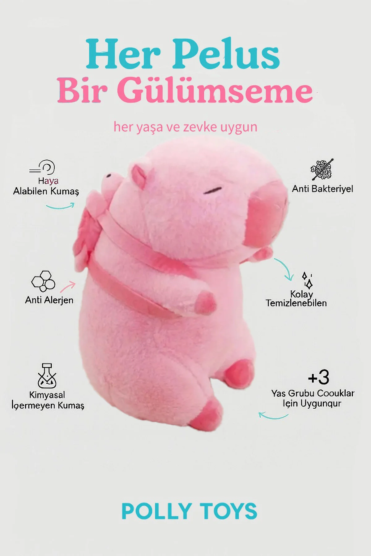 Capybara 35 Cm Yumuşak & Sevimli Peluş Oyuncak Açık Pembe