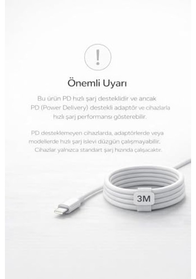 Yk Desıgn İphone Uyumlu Usb-c To Lightning Şarj Ve Data Kablosu, Beyaz 3m
