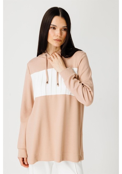 Esswaap Oysh Kumaş Kapişonlu Sweat Pantolon Takım Pudra-pudra Pudra