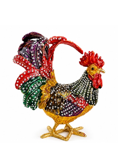 Kristal Taşlı Horoz Biblo Battal Boy 19x15 Cm Dekoratif Masaüstü Süsü Şans, Bereket Ve Güç Sembolü Hediyelik Ev & Ofis Dekoru Siyah