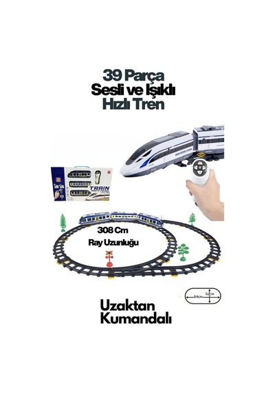 Uzaktan Kumandalı Sesli Ve Işıklı Hızlı Tren Seti - 39 Parça 308 Cm Büyük Raylı Oyuncak Tren