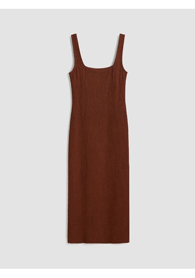 Lcw Vision Kahverengi Kare Yaka Dokulu Bodycon Elbise