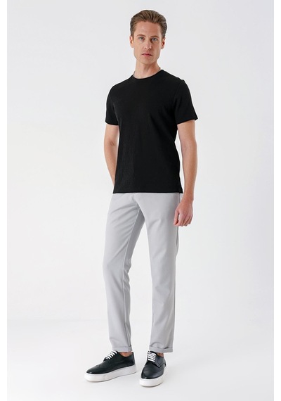 Efor Slim Fit Bisiklet Yaka Sıva Dokuma Pamuklu Siyah Tişört Ts 882 Siyah