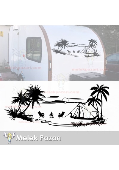 Gün Batımı Çadır Kampı, Kamp Karavan Sticker, Karavan Çıkartma