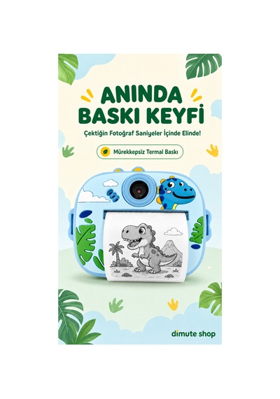 Cmr90 Çocuklar İçin Anında Baskılı Mini Dijital Kamera 1080p Çift Kameralı Mavi Dinazor - 902064815