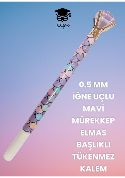 0.5 Mm İğne Uçlu Mavi Mürekkep Elmas Başlıklı Tükenmez Kalem Mor