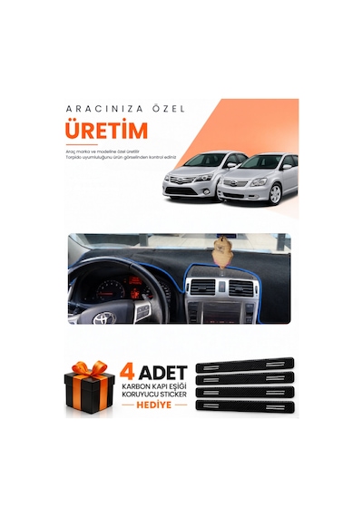 Toyota Avensis T270 2009-2015 Uyumlu Torpido Koruma Örtüsü Oto Kılıfı - Siyah Mavi