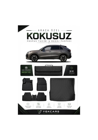 Yeni Volkswagen T-roc 2026 Model Aracınıza Özel 4d Karbonlu Kauçuk Paspas Takımı Ve Üst Bagaj Havuzu