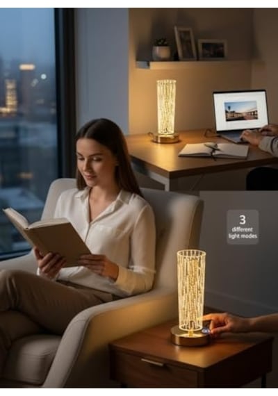 Şarj Edilebilir Kristal Masa Lambası, 3 Işık Modu, Dokunmatik Kontrol, Usb-c Şarj Girişi, Kompakt Tasarım .