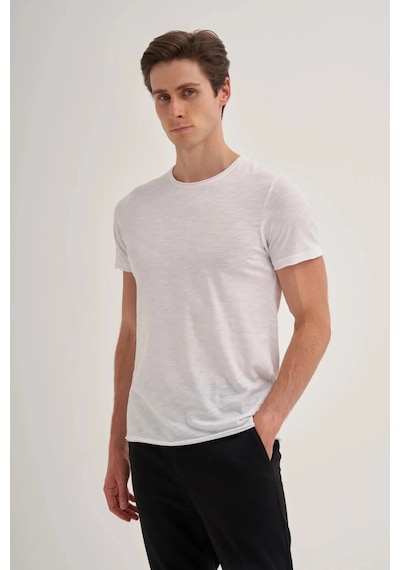 Cazador Slim Fit Bisiklet Yaka Pamuklu Düz Tişört Beyaz