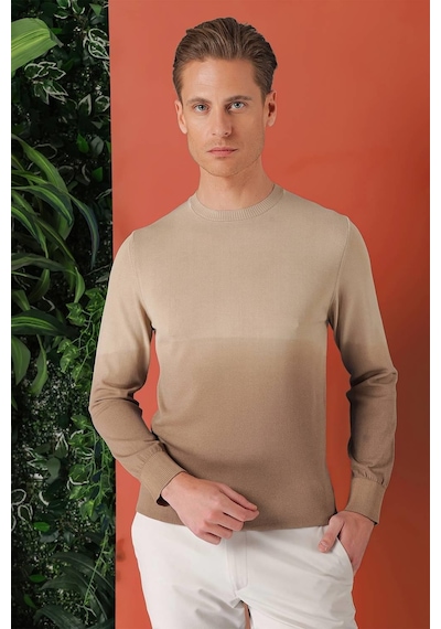 Efor Slim Fit Degrade Desen Bisiklet Yaka Bej Triko Tr 866 Bej
