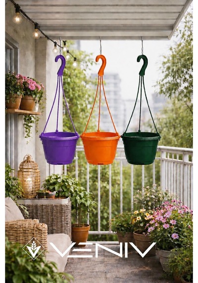 3 Adet Askılı Dekoratif Saksı - Askılar Dahil- 18 Cm X 12 Cm 44634034