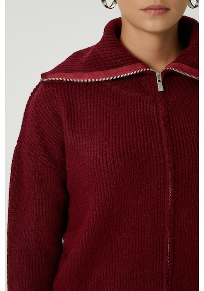 Ritnice Kadın Woody Grade Bordo Çift Taraf Fermuarlı Polo Triko Hırka Bordo