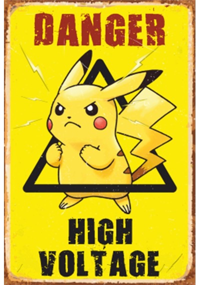 Danger yüksek voltaj  pikachu retro ahşap poster