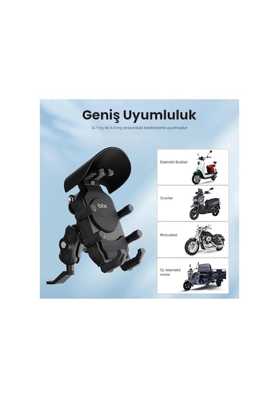Ayna Bağlantılı Güneş Ve Yağmur Korumalı 360 Derece Ayarlanabilir Motosiklet Telefon Tutucu Diğer