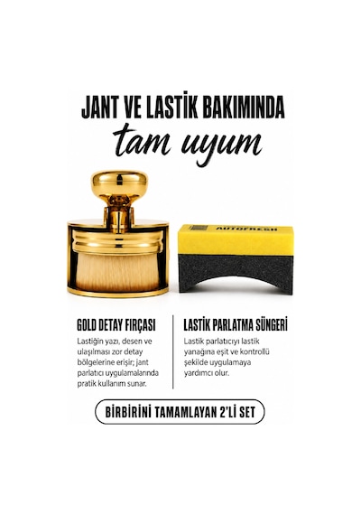 Oto Lastik Bakım Seti Lastik Parlatıcı Sünger Ve Gold Hazneli Detay Fırçası