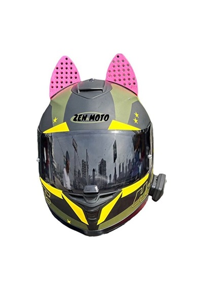 Motosiklet Kask Kedi Kulağı Pembe Büyük Boy