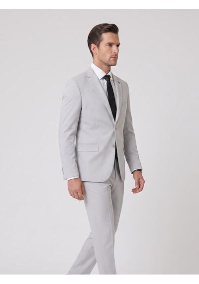 Tk6893 Erkek Klasik 2 Li Takım Elbise 2 Düğmeli Slim Fit Esnek Kumaş Çift Yırtmaçlı 7 Drop Gri