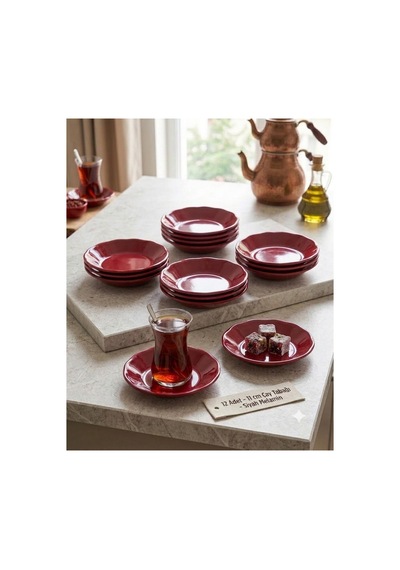 6 Parça Kırmızı Parlak Melamin Çay Tabağı Ve Sunum Kasesi Seti - 11 Cm Kırmızı