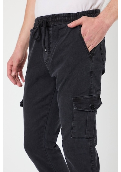 Haki Slim Fit None Denim Yandan Cepli Bel Bağcıklı, Paçaları Lastikli Erkek Kargo Pantolon Gri Haki Slim Fit None Denim Yandan Cepli Bel Bağcıklı, Paçaları Lastikli Erkek Kargo Pantolon Gri