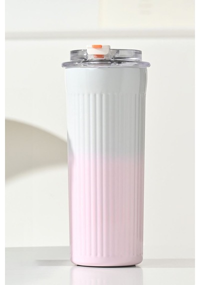 304 L Çelik 0,5 L Pembe Beyaz Degrade Pipetli El Termos Mug Cin913pm Pembe