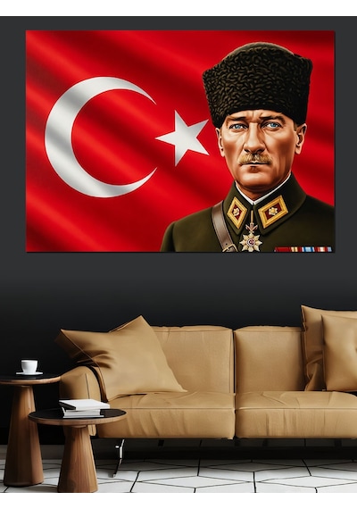 Türkiye Bayrağı Atatürk Dekoratif Kanvas - Mdf Ahşap Tablo