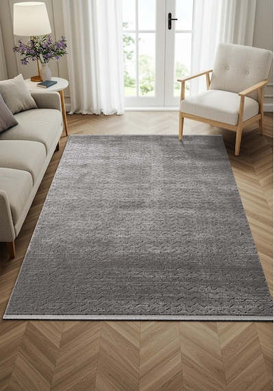 Feel Fl010g Antrasit Gri Halı Modern Desenli Akrilik Tozu Az Salon Halısı Yatak Odası Koridor Halısı