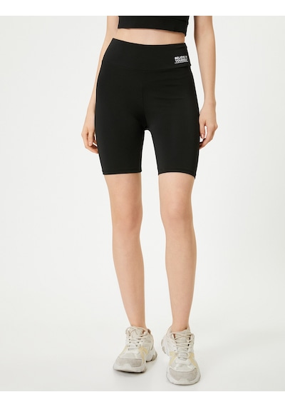 Koton Spor Biker Tayt Yüksek Bel Baskılı Slim Fit İnterlok Siyah 5wak40144nk