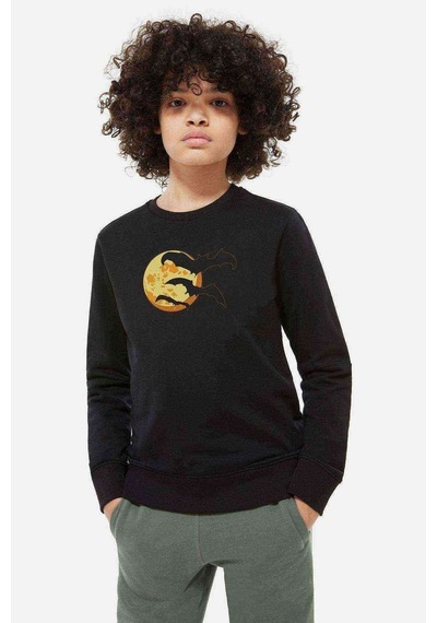 Tshirthane Silhouette Orange Halloween Moon With Bats Baskılı Çocuk Sweat Siyah