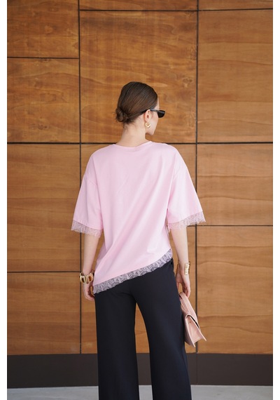 Verymoda Dantel Detaylı Tişört D2956 Pembe