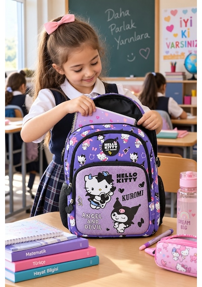 Okul Sırt Çantası Hello Kitty Friends 3 Bölmeli Ortopedik Cepli 40x30x12cm Çok Renkli
