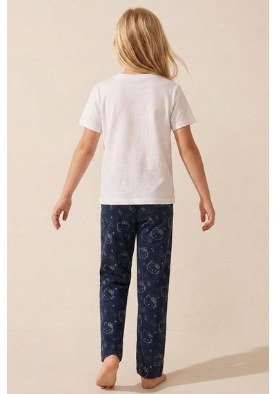 Siyah İnci Hello Kitty Lisanslı %100 Pembe Çok Renkli Bisklet Yaka Pijama Takım 26120461 Ekru
