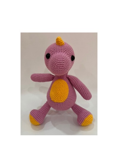 El Yapımı Amigurumi Bebek Dinozor Oyuncak - Örgü Sevimli Ejderha 25cm Mor-sarı
