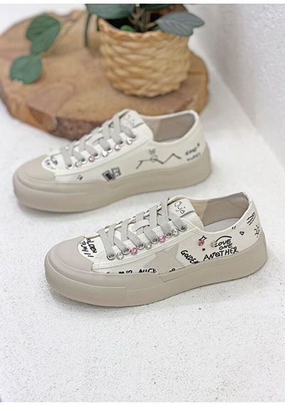 Guja 26y312-1 Kadın Baskılı Jean Sneaker Spor Ayakkabı Bej Siyah