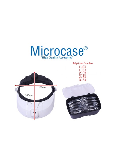 Microcase Mg81001-G Al2322 Gözlük Tipi Işıklı Kafa Büyüteci 5 Farklı Lens