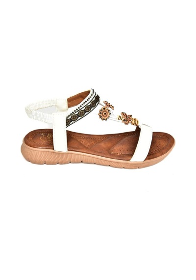 Fox Shoes S258015209 Beyaz Alçak Tabanlı Kadın Sandalet Beyaz-suni Deri Beyaz