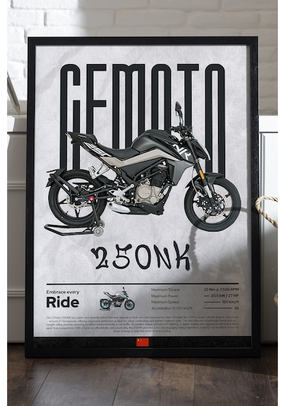 Cfmoto 250 Nk Siyah Ahşap Çerçeveli Poster, Dekoratif Motosiklet Duvar Tablosu