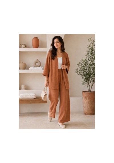 Unika Boutique Kadın Kimono Salaş 2 Li Takım Kiremit