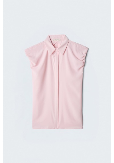 Sateen Kol Detaylı Gömlek - Pembe-137578