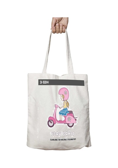 Art Hediye Kişiye Özel Vespa Kask Kız Motor İki Tarafı Kalıcı Baskılı Yıkanabilir Çanta Çok Renkli
