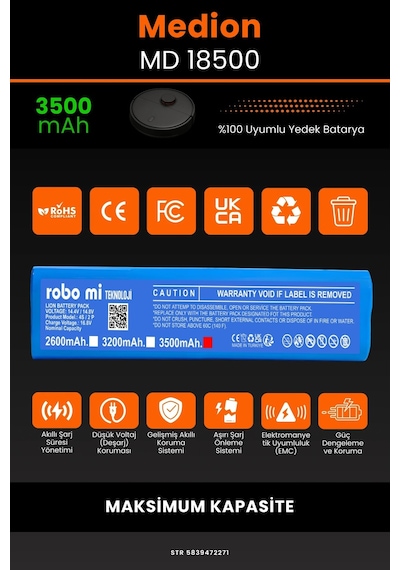 Medion MD18500 3500mAh Robot Süpürge Bataryası