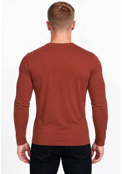 Axxel Erkek Kiremit Turuncu Pamuklu Likralı Süprem Uzun Kollu T-shirt-d236