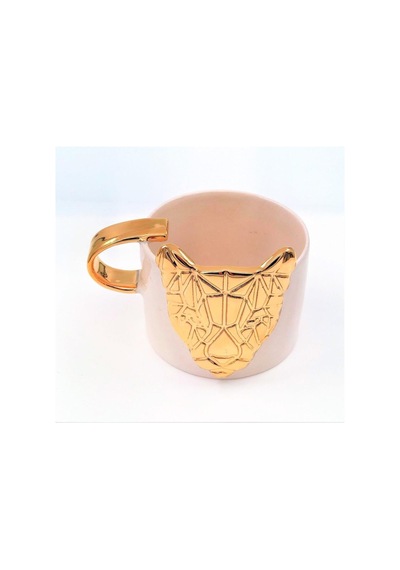 24 Ayar Altın Işlemeli Kedi Kabartmalı El Yapımı Mug 220 Ml Beyaz - Çok Renkli