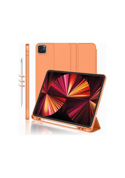 Apple Uyumlu iPad Pro 12.9 Inç 5. Ve 6. Nesil 2021 / 2022 Kalem Bölmeli Uyku Modlu Standlı Silikon Kılıf Kılıf
