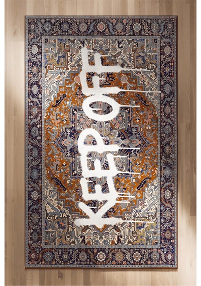 Deira 02 Turuncu Vintage Eskitme Keep Off Yazılı Etnik Motifli Renkli İnce Antre Ofis Ev Oda Halısı