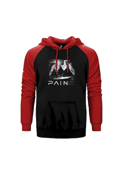Pain Nothing Remains The Same Kırmızı Renk Reglan Kol Kapşonlu Sweatshirt Kırmızı