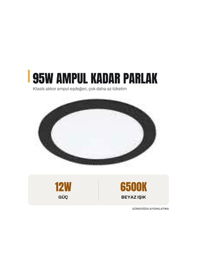 Jupıter Siyah 12w Led Panel 6500k Beyaz Işık - Ld472-s865